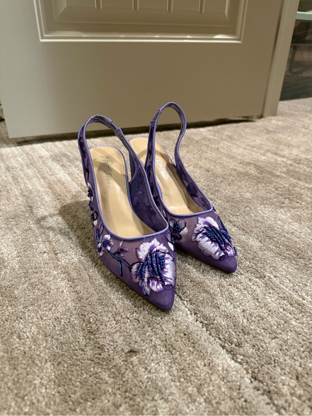 Betsey Johnson Purple Embroidered Slingback Pointed-Toe Heels